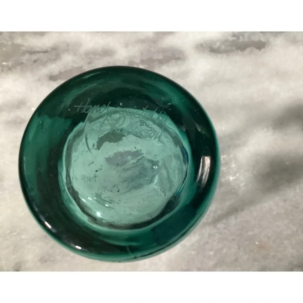 Vintage Fenton Signed 2 Hand Painted Green‎ Floral Highball Tumblers Glasses